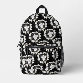 Zwarte en witte bloemen bedrukte rugzak