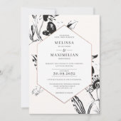 Zwarte en witte bloemen botanische gouden lijsten kaart (Voorkant)