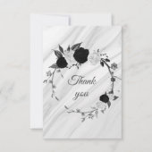 zwarte en witte bloemen botanische marmer bedankkaart (Voorkant)