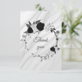 zwarte en witte bloemen botanische marmer bedankkaart (Staand voorkant)