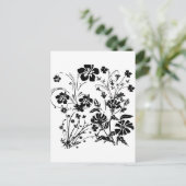 Zwarte en witte bloemen briefkaart (Staand voorkant)