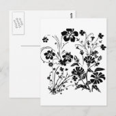 Zwarte en witte bloemen briefkaart (Voorkant / Achterkant)