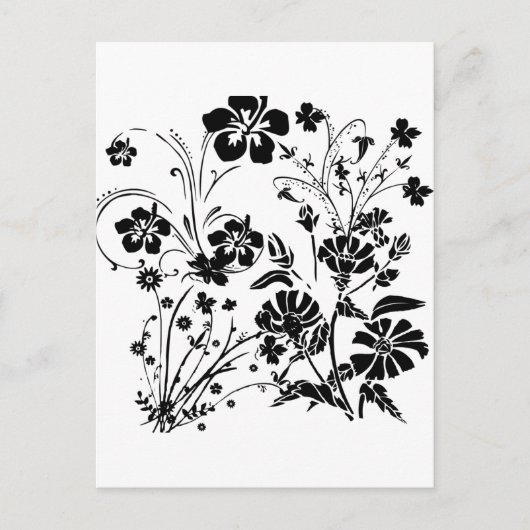 Zwarte en witte bloemen briefkaart (Voorkant)