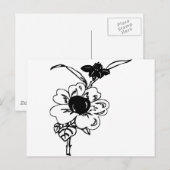 Zwarte en witte bloemen briefkaart (Voorkant / Achterkant)