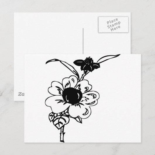 Zwarte en witte bloemen briefkaart (Voorkant / Achterkant)