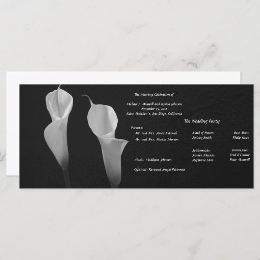 Zwarte en witte bloemen bruiloft programma programmakaart (Voorkant / Achterkant)