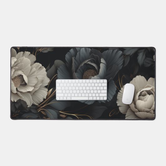 Zwarte en witte bloemen bureaumat (Keyboard & Muis)