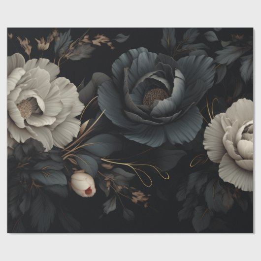 Zwarte en witte bloemen cadeaupapier (Vlak)