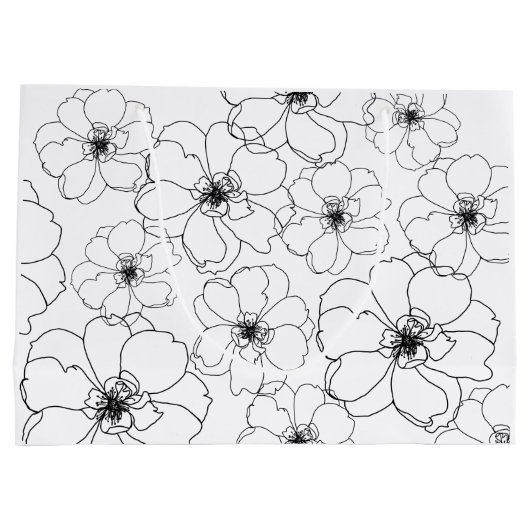 Zwarte en witte bloemen cadeautas (Achterkant)