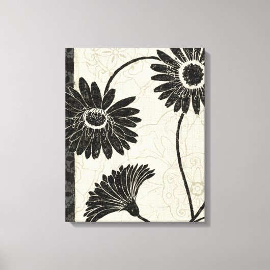 Zwarte en witte bloemen canvas afdruk (Voorkant)