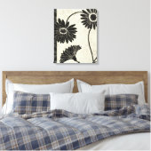 Zwarte en witte bloemen canvas afdruk (Insitu (Slaapkamer))