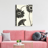 Zwarte en witte bloemen canvas afdruk (Insitu (Woonkamer))