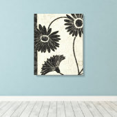 Zwarte en witte bloemen canvas afdruk (Insitu (Houten vloer))