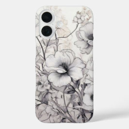 Zwarte en witte bloemen iPhone 16 hoesje