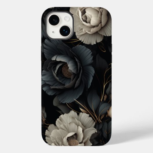 Zwarte en witte bloemen Case-Mate iPhone case (Achterkant)