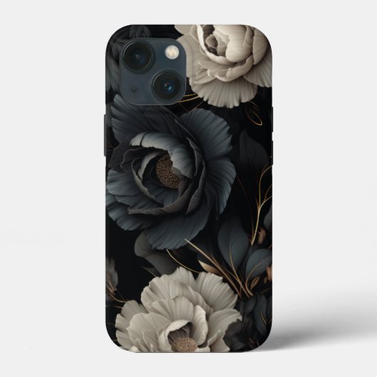 Zwarte en witte bloemen Case-Mate iPhone case (Achterkant)