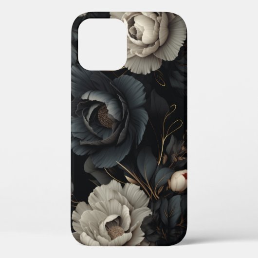 Zwarte en witte bloemen Case-Mate iPhone case (Achterkant)