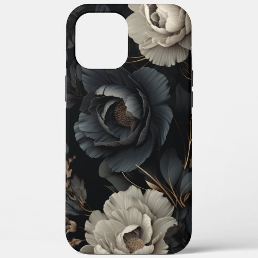 Zwarte en witte bloemen Case-Mate iPhone case (Achterkant)