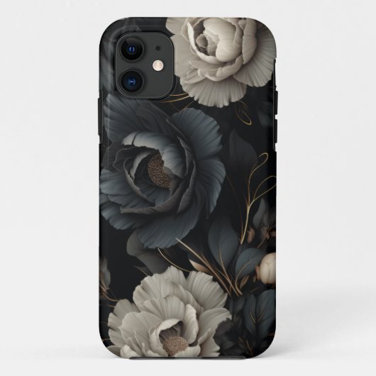 Zwarte en witte bloemen Case-Mate iPhone case (Achterkant)