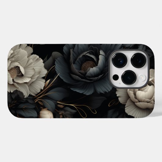 Zwarte en witte bloemen Case-Mate iPhone case (Achterkant (horizontaal))