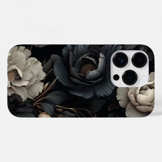 Zwarte en witte bloemen Case-Mate iPhone case (Achterkant (horizontaal))