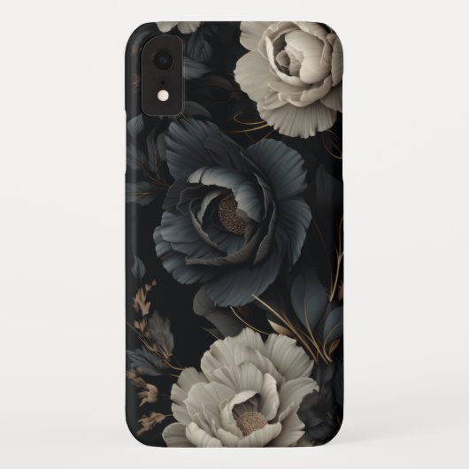 Zwarte en witte bloemen Case-Mate iPhone case (Achterkant)