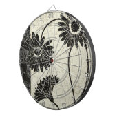 Zwarte en witte bloemen dartbord (Voorkant Rechts)
