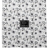 Zwarte en witte bloemen douchegordijn met strakke  (Voorkant)