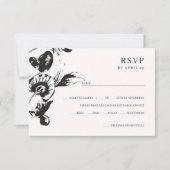 Zwarte en witte bloemen elegant botanische bruilof RSVP kaartje (Voorkant)