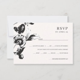 Zwarte en witte bloemen elegant botanische bruilof RSVP kaartje