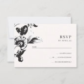 Zwarte en witte bloemen elegante bruiloft RSVP kaartje (Voorkant)