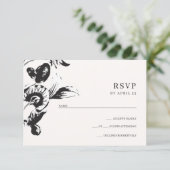 Zwarte en witte bloemen elegante bruiloft RSVP kaartje (Staand voorkant)