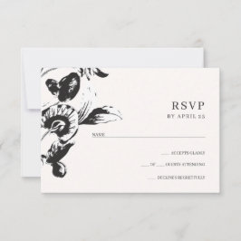 Zwarte en witte bloemen elegante bruiloft RSVP kaartje