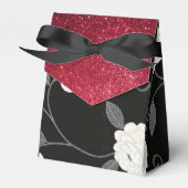 Zwarte en witte bloemen en rode glitter bedankdoosjes (Voorkant Zijde)