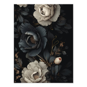 Zwarte en witte bloemen foto afdruk