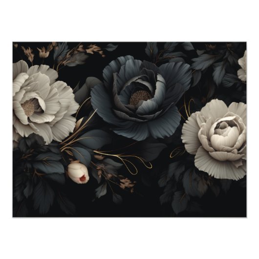 Zwarte en witte bloemen foto afdruk (Voorkant)