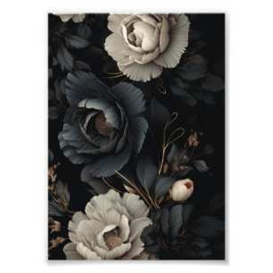 Zwarte en witte bloemen foto afdruk