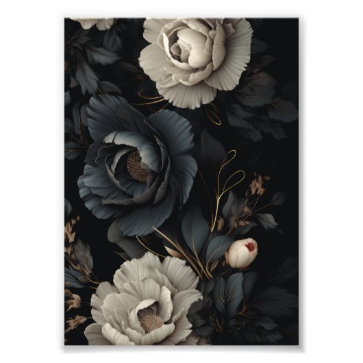 Zwarte en witte bloemen foto afdruk (Voorkant)