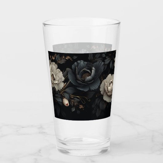 Zwarte en witte bloemen glas (Voorkant)