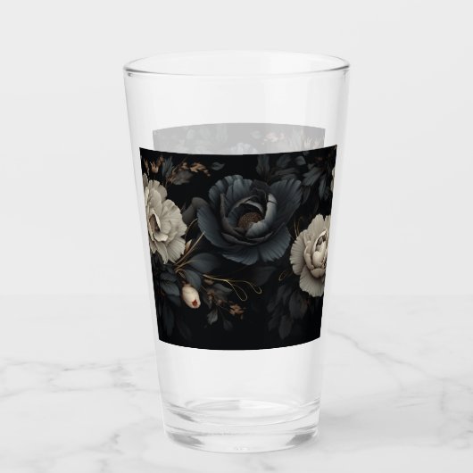 Zwarte en witte bloemen glas (Voorkant)