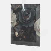 Zwarte en witte bloemen glas ornament (Voorkant links)