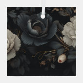 Zwarte en witte bloemen glas ornament (Achterkant)