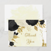 zwarte en witte bloemen gouden botanische bruiloft bedankkaart (Voorkant / Achterkant)