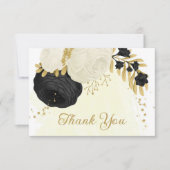 zwarte en witte bloemen gouden botanische bruiloft bedankkaart (Voorkant)