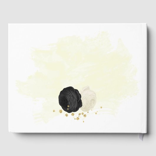 zwarte en witte bloemen gouden botanische bruiloft gastenboek (Achterkant)