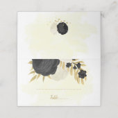 zwarte en witte bloemen gouden botanische bruiloft plaatskaartje (Buitenkant ongevouwen)