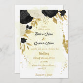 zwarte en witte bloemen gouden bruiloft kaart (Voorkant / Achterkant)