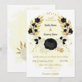 zwarte en witte bloemen gouden bruiloft kaart (Voorkant / Achterkant)