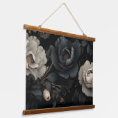 Zwarte en witte bloemen hangend wandkleed (Gebogen)