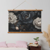 Zwarte en witte bloemen hangend wandkleed (Slaapkamer)